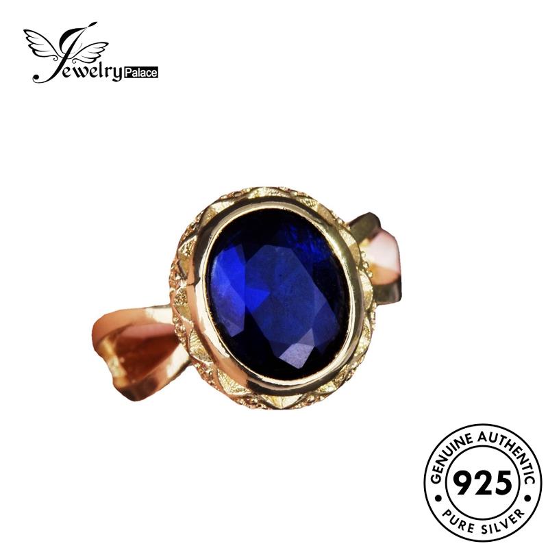 JEWELRYPALACE korea Nikah Wanita Murni Perak Silver Aksesori Vintage Perhiasan Original Oval Kawin 925 Asli Silver Sterling Sapphire Cincin R2219