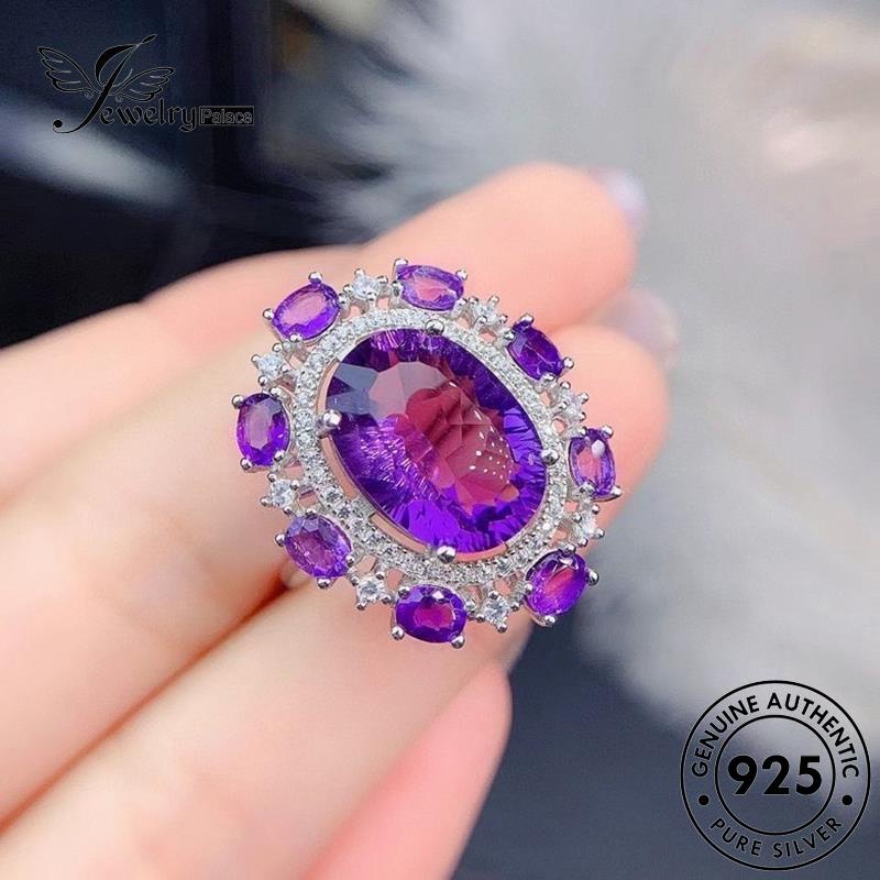 JEWELRYPALACE Nikah Perhiasan Murni Aksesori 925 Asli Silver Wanita Sterling korea Silver Cincin Original Perak Oval Kawin Amethyst Personality R2237