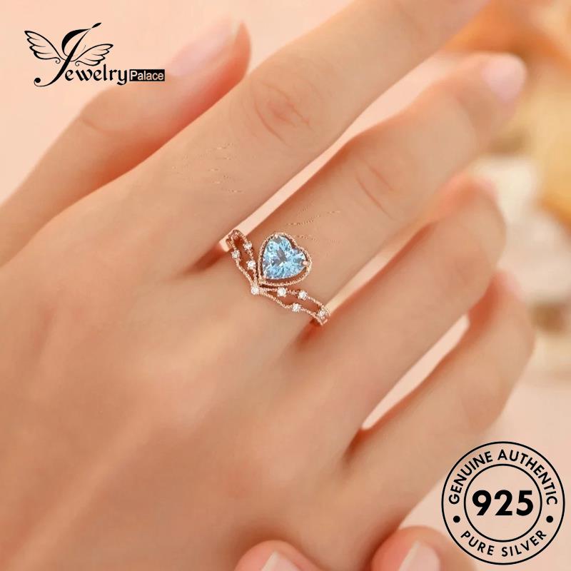 JEWELRYPALACE Gold Wanita korea Perak Sterling Murni Silver 925 Kawin Temperament Aksesori Aquamarine Perhiasan Original Love Nikah Cincin Asli Silver R2239