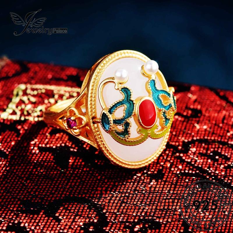 JEWELRYPALACE Original Perak Wanita Jade Vintage 925 Sterling Silver Cincin Asli korea Painting Perhiasan Aksesori Murni Kawin Silver Nikah R2214