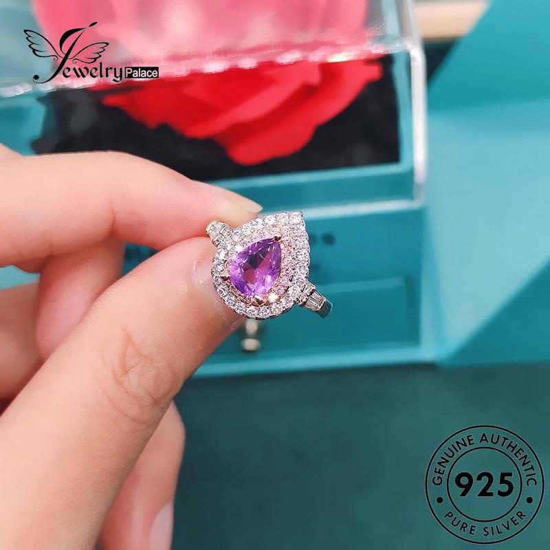 JEWELRYPALACE Asli Shape Nikah Perhiasan Silver Original Kawin Silver Murni Sterling 925 Pear Wanita Amethyst Aksesori Cincin korea Temperament Perak R2269