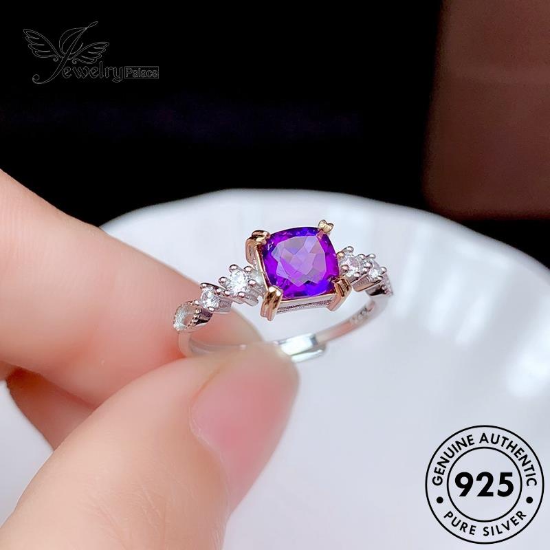 JEWELRYPALACE Temperament Aksesori Amethyst Nikah Asli Perhiasan Wanita Murni Perak Original Silver 925 korea Two-Color Sterling Silver Cincin Kawin R2280