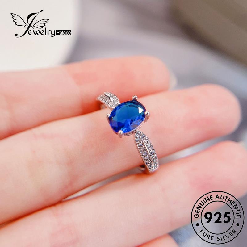 JEWELRYPALACE Kawin Simple Sterling Nikah 925 Original Wanita Murni Perhiasan Silver korea Oval Cincin Perak Silver Asli Aksesori Sapphire R2281