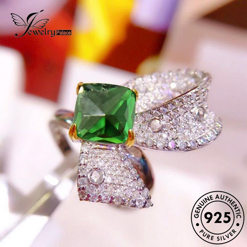 JEWELRYPALACE 925 Perhiasan Silver Silver Asli Sterling Temperament Nikah Emerald Cincin Perak Murni Wanita Kawin Bow korea Original Aksesori R2290