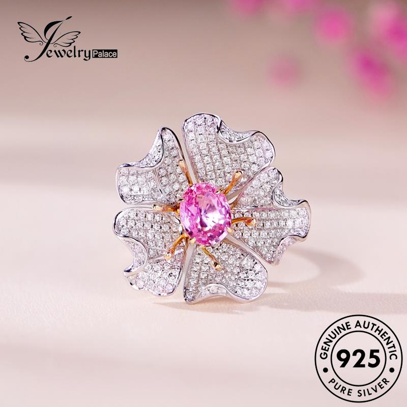 JEWELRYPALACE Murni Perhiasan Pink Silver Silver Aksesori Flowers korea Luxury Cincin Kawin Sterling Wanita Diamond Asli Original 925 Crystal Perak Nikah R2295