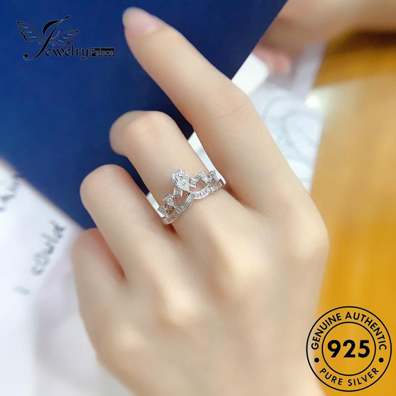 JEWELRYPALACE Perhiasan Wanita Nikah Silver Moissanite Luxury Aksesori Perak Cincin 925 korea Original Silver Murni Diamond Kawin Crown Asli Sterling R2245