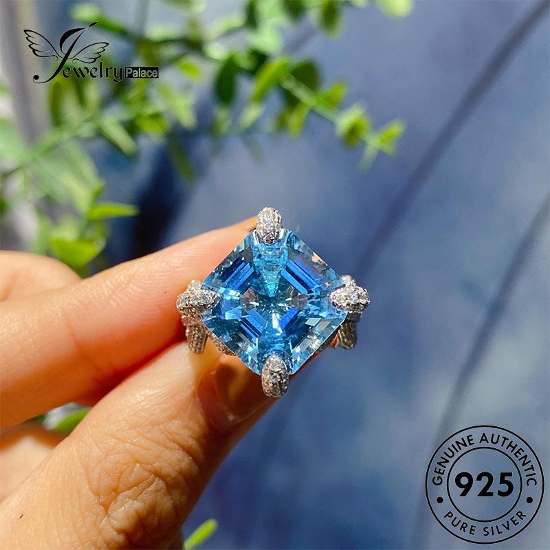 JEWELRYPALACE Sterling Square Cincin Silver Nikah Aksesori Murni Silver Luxury Asli Aquamarine Original 925 Wanita korea Kawin Perak Perhiasan R2301