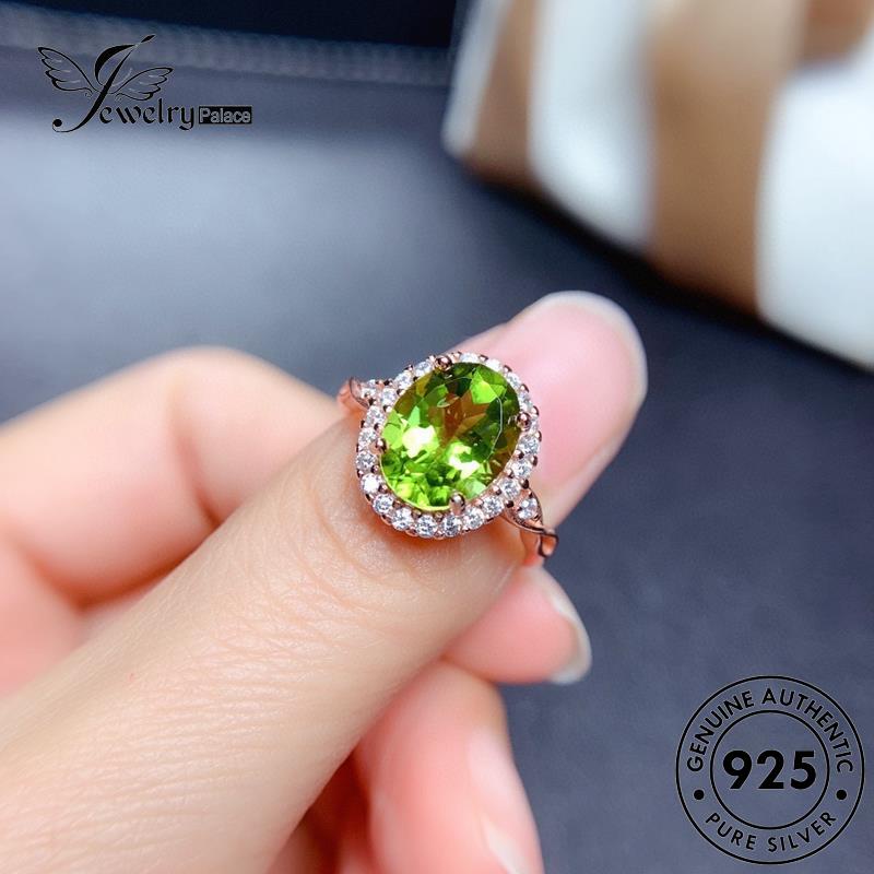 JEWELRYPALACE Kawin Murni korea Wanita Aksesori Asli Nikah Silver Original Oval Sterling Perhiasan Silver Cincin Perak 925 Gold Simple Emerald R2315