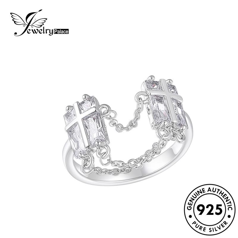 JEWELRYPALACE korea Sterling Diamond 925 Perhiasan Asli Wanita Original Creative Murni Cross Silver Perak Pink Aksesori Silver Cincin Kawin Nikah Crystal R2333