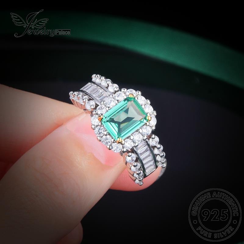 JEWELRYPALACE Rows Original 925 korea Three Silver Nikah Perak Wanita Sterling Emerald Asli Aksesori Cincin Luxury Perhiasan Silver Murni Kawin R2338