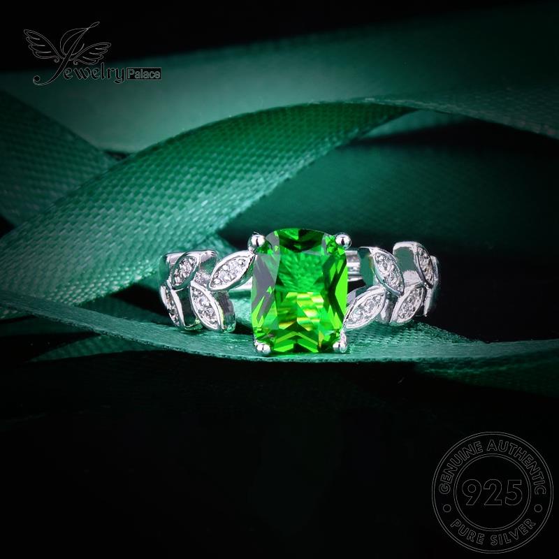 JEWELRYPALACE Wanita Original Temperament 925 korea Nikah Kawin Silver Sterling Perhiasan Aksesori Asli Murni Perak Leaves Emerald Silver Cincin R2358