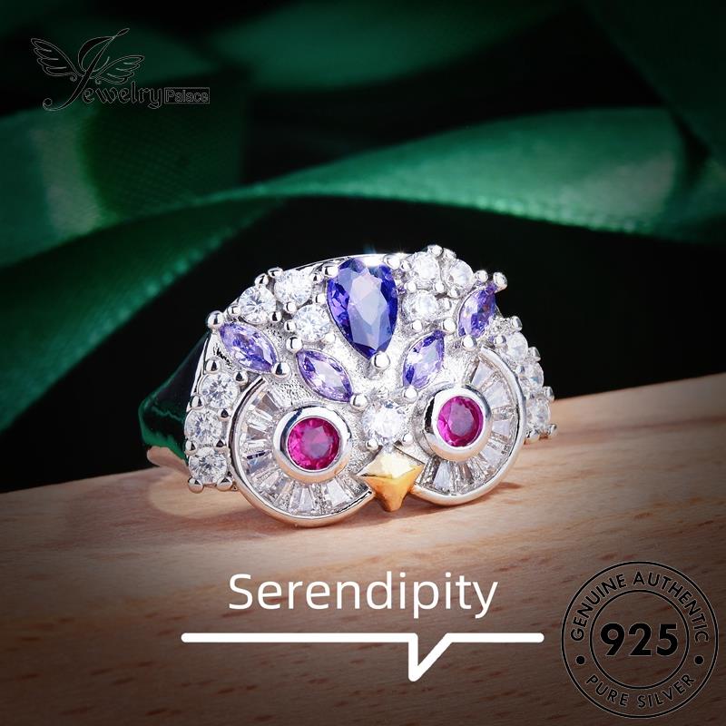 JEWELRYPALACE Cincin Nikah Asli Aksesori Sterling korea Cute Perhiasan Wanita Owl Murni Perak Amethyst 925 Silver Silver Original Kawin R2351