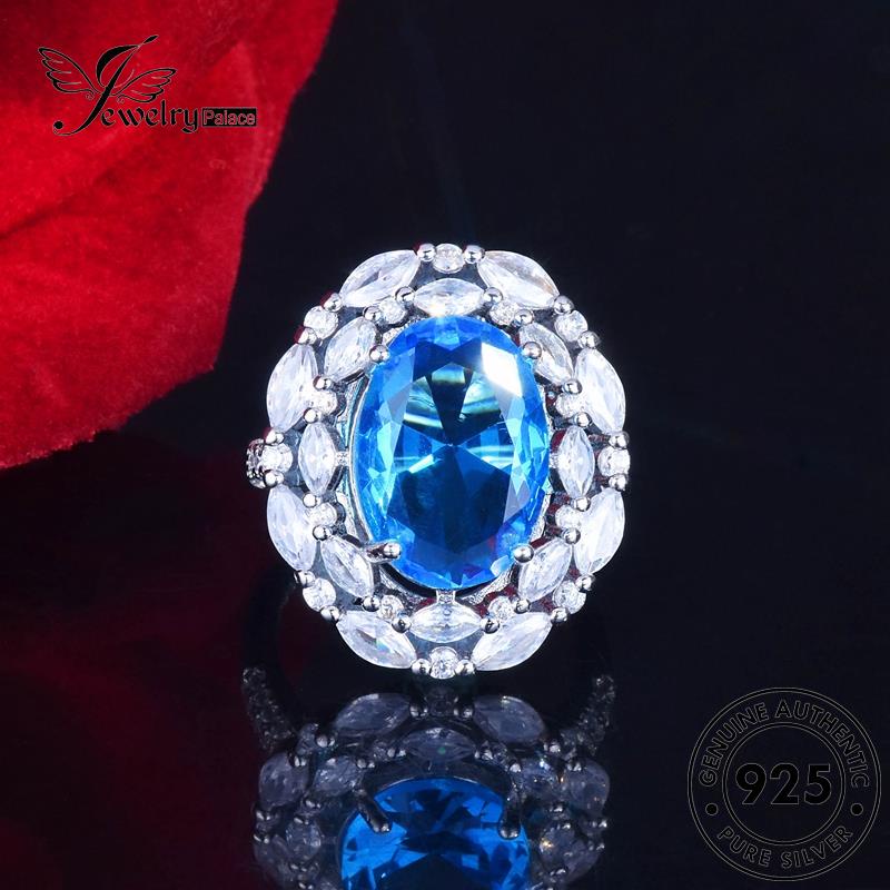 JEWELRYPALACE Silver Oval Original Perhiasan korea Silver Murni Wanita Aksesori Cincin Aquamarine Kawin 925 Sterling Simple Asli Nikah Perak R2435