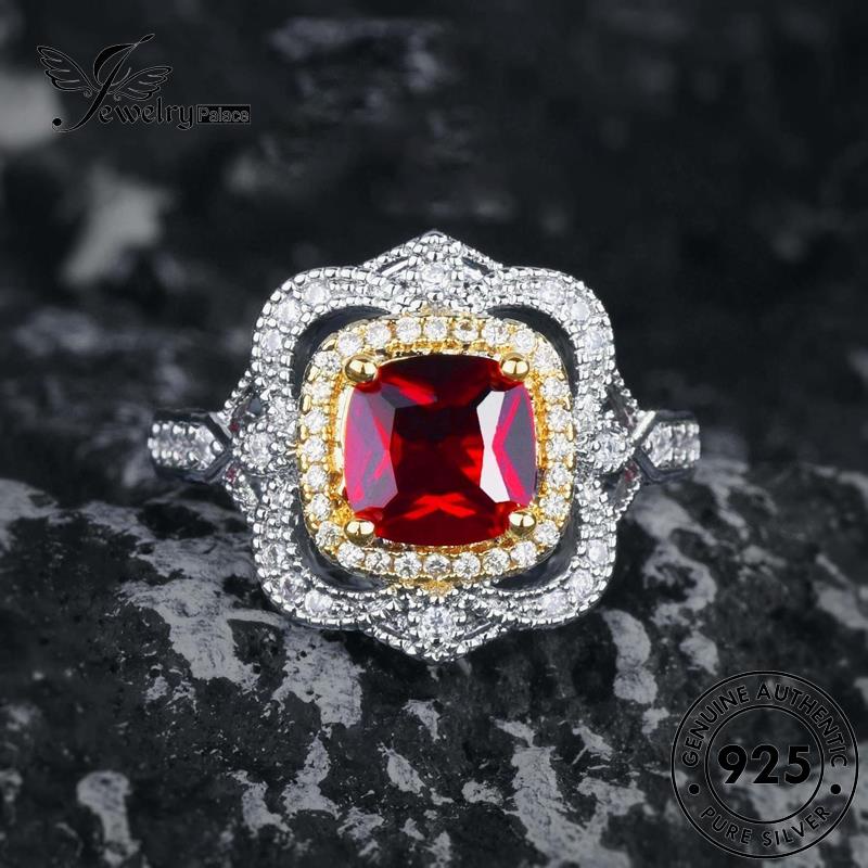 JEWELRYPALACE Gold Vintage Kawin Nikah Perak Cincin Aksesori Asli Engraved Murni Original Silver Wanita Perhiasan Silver 925 Ruby Sterling korea R2545