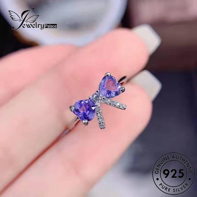 JEWELRYPALACE 925 Sterling korea Original Murni Amethyst Wanita Nikah Creative Bow Perhiasan Silver Perak Kawin Silver Aksesori Asli Cincin R2532