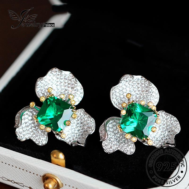 Jewelrypalace Set Emerald Asli Fashion Bunga Perak Wanita925 Kalung S106