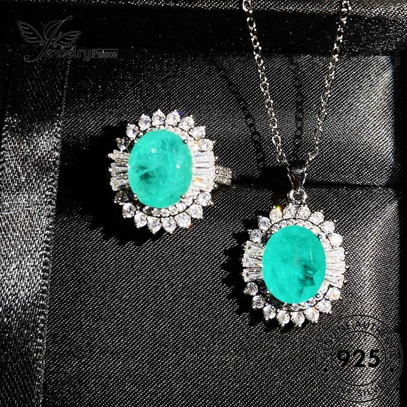 Jewelrypalace Kalung Set Telur Bentuk Perak Aquamarine Asli925Wanita Simple S142