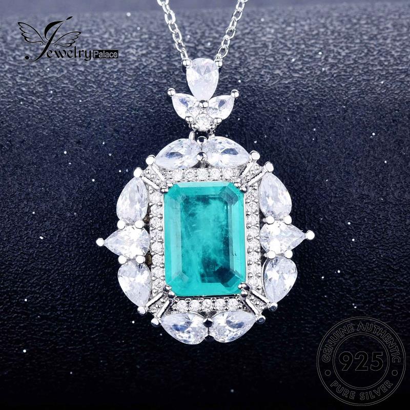 Jewelrypalace Kalung Persegi925 Berlian Asli Aquamarine Perak Kreatif Wanita Set S153