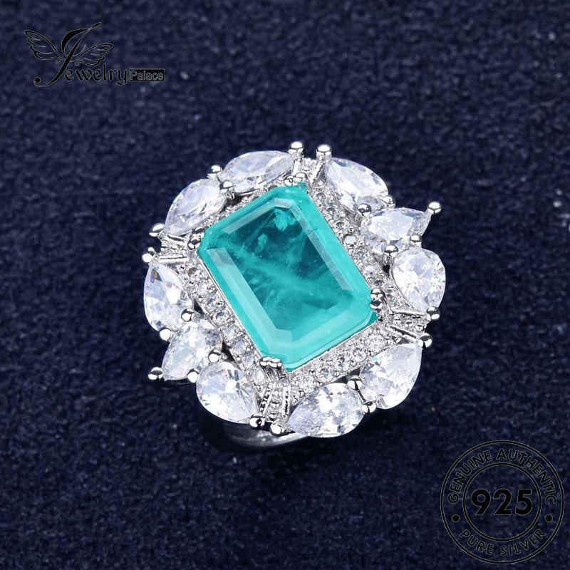 Jewelrypalace Kalung Persegi925 Berlian Asli Aquamarine Perak Kreatif Wanita Set S153