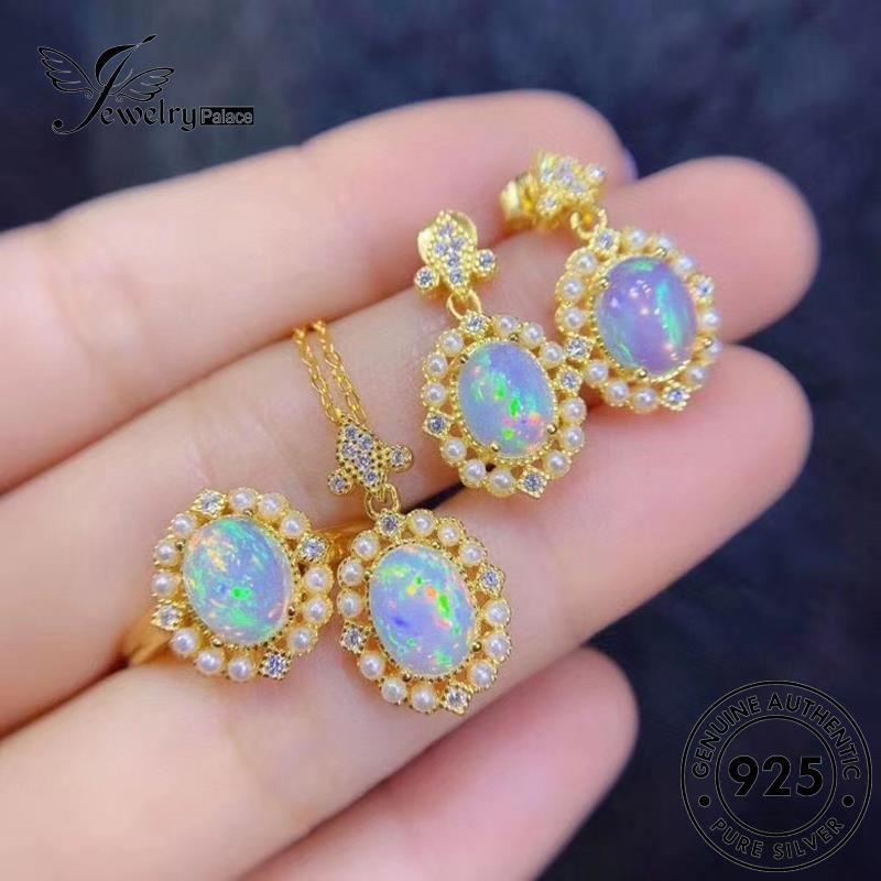 Jewelrypalace Perak Asli Kalung Bulat Wanita Moonstone 925 Set S165