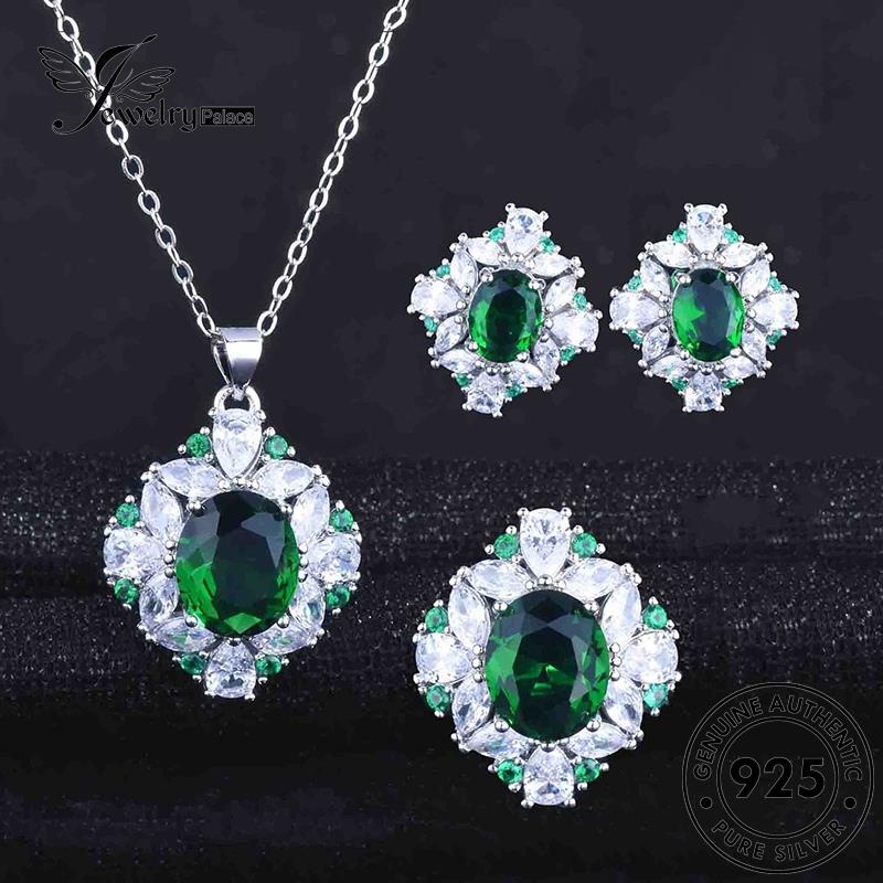 Jewelrypalace Set Wanita Kalung Perak Telur Kreatif Bentuk Zamrud Asli925 S232