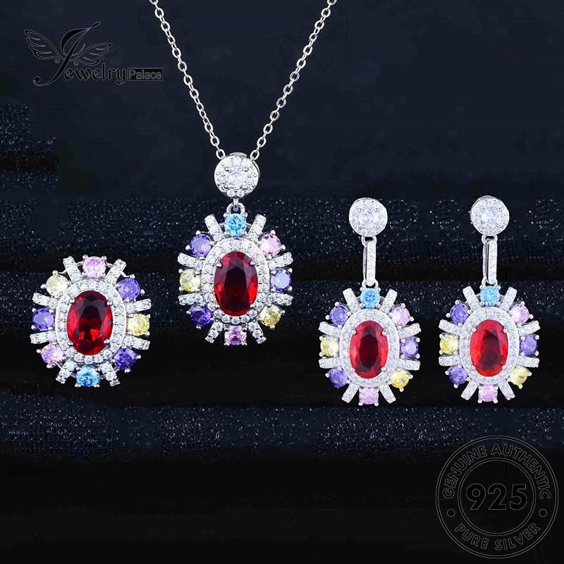 Jewelrypalace Perak Asli Berlian Kristal Pink Set925 Kalung Wanita Mewah S250