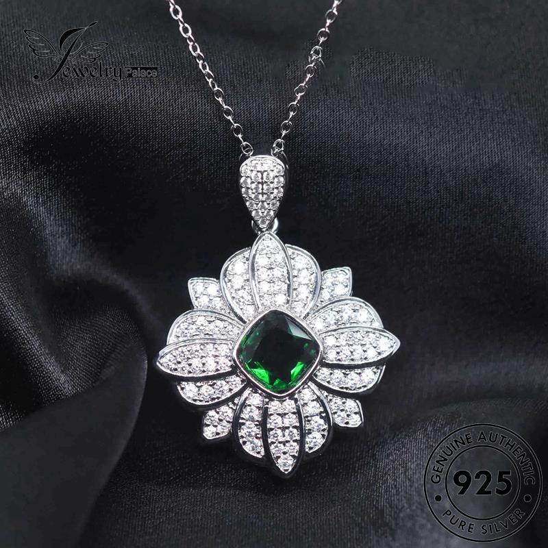 Jewelrypalace Kalung Wanita Kreatif Asli Kelopak Zamrud Perak925 Set S252