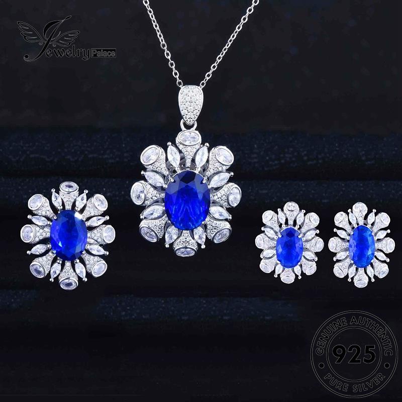 Jewelrypalace Kalung Perak Safir Wanita Set Fashion Bunga Matahari Asli925 S259