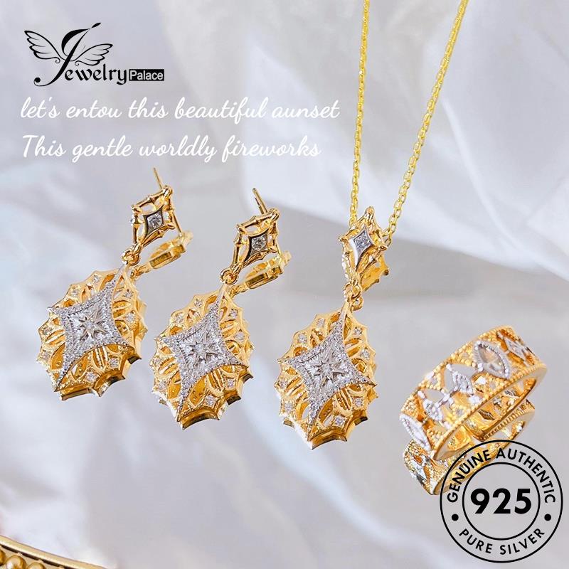 Jewelrypalace Emerald Vintage Emas Wanita Asli Kalung Perak925 Set S278