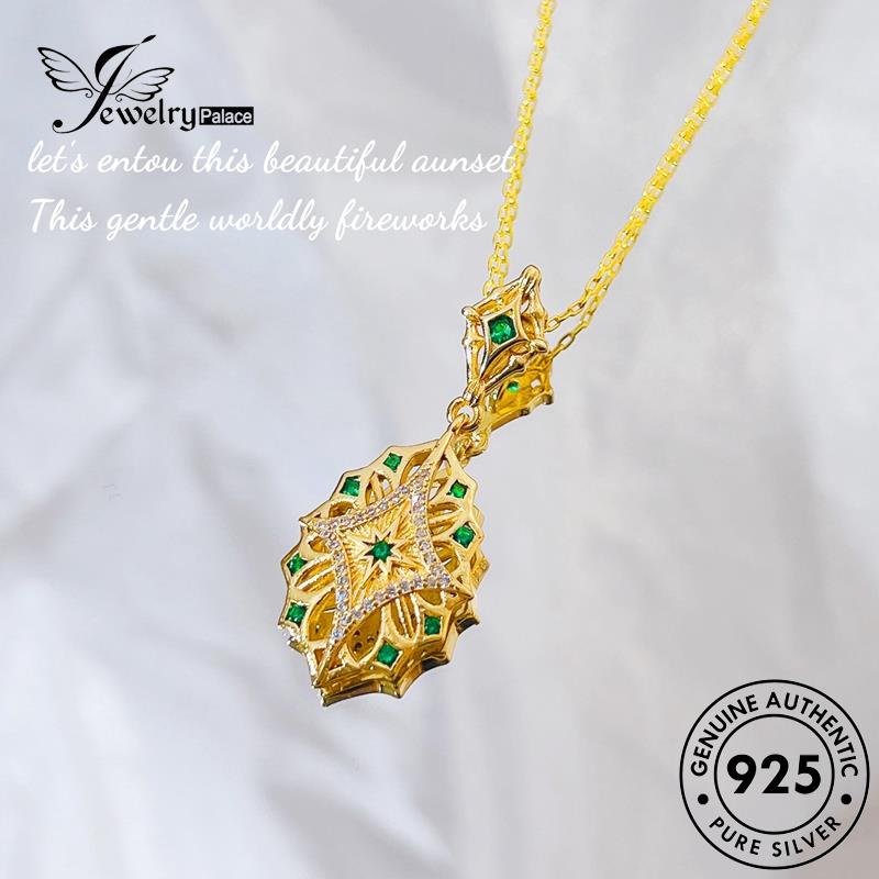 Jewelrypalace Emerald Vintage Emas Wanita Asli Kalung Perak925 Set S278