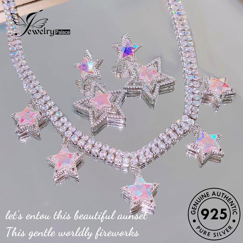 Jewelrypalace Perak Asli925 Kalung Berlian Wanita Set Bintang Pink Manis Kristal S283