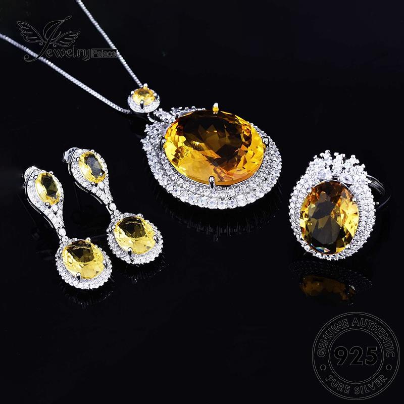 Jewelrypalace Set Telur Wanita Asli925 Kalung Perak Bentuk Citrine Mulia S315