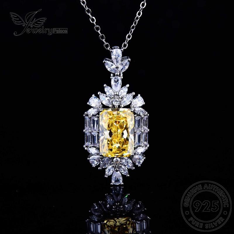 Jewelrypalace Citrine925 Set Perak Wanita Asli Temperamen Berlian Kalung Persegi S343