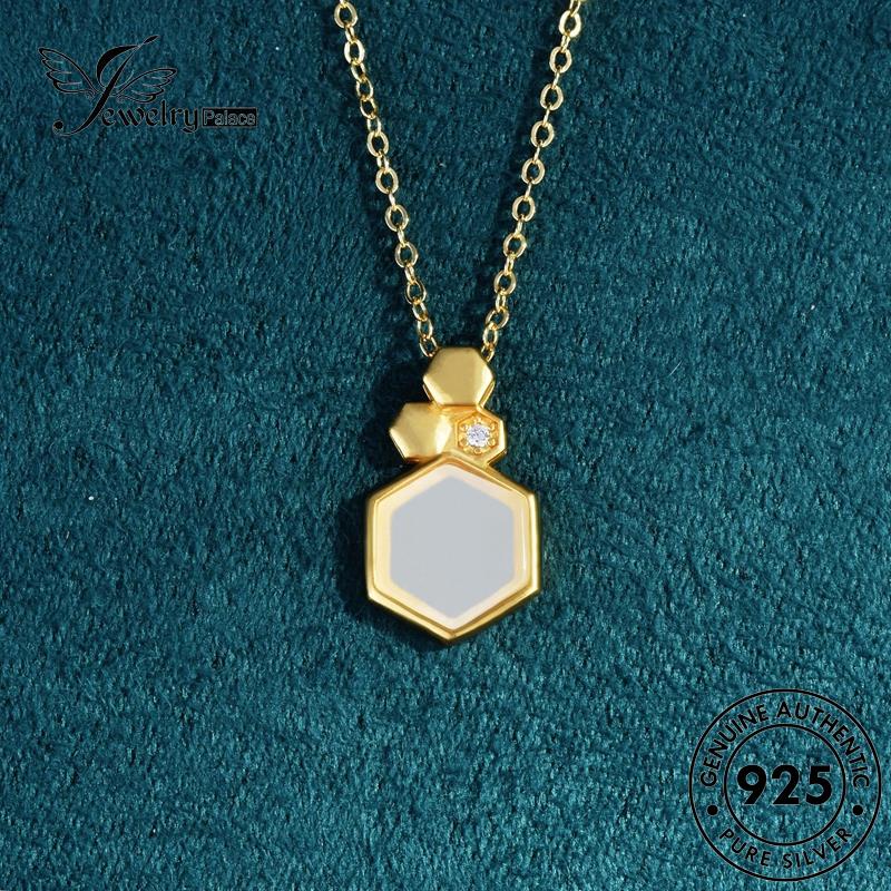 Jewelrypalace Simple925 Set Wanita Kalung Hexagon Perak Asli Giok S370