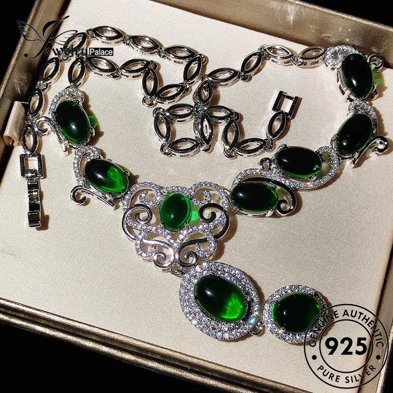 Set Perhiasanpalace Kalung Mewah Asli Emerald Wanita Perak925 S376