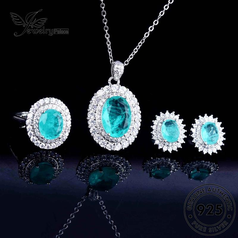 Jewelrypalace Telur Mulia Perak Set Bentuk Wanita925 Safir Kalung Asli S338