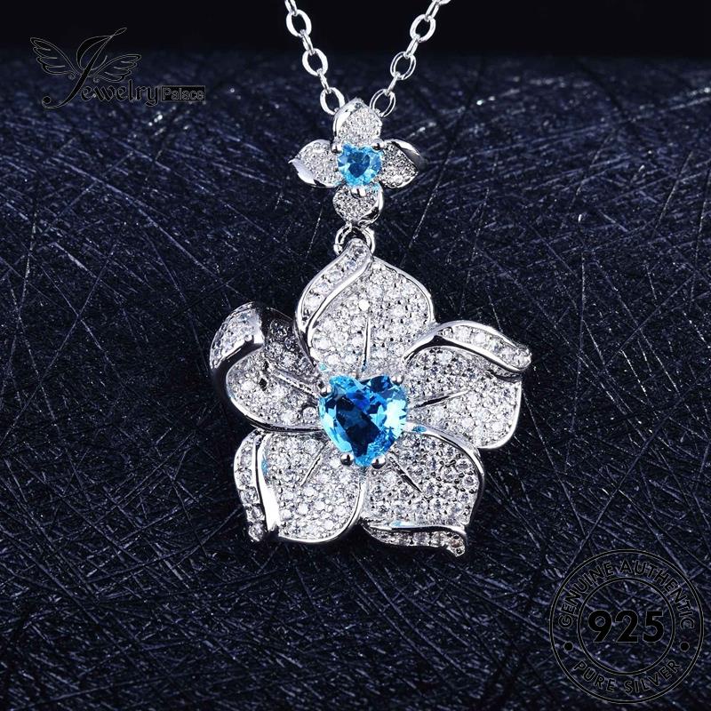 Jewelrypalace Kalung Bunga Asli Safir Perak925Set Wanita Lucu S399