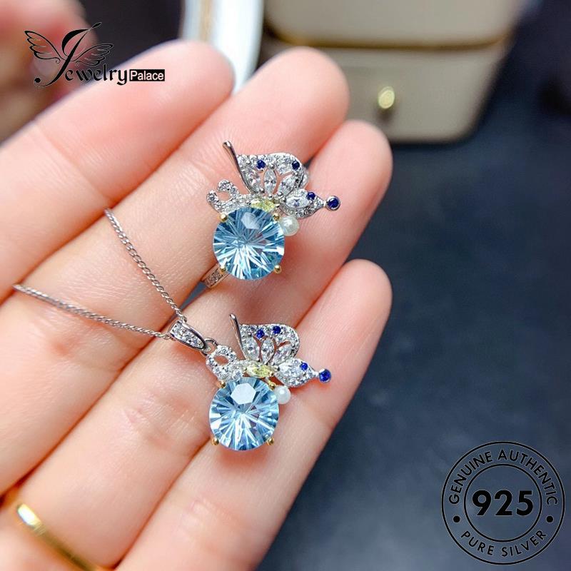 Jewelrypalace Wanita Kupu-Kupu Kreatif Set Kalung Asli925 Aquamarine Perak S414