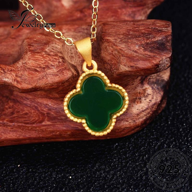 Perhiasantempat Wanita Kalung Clover925 Perak Vintage Emerald Asli Set S384