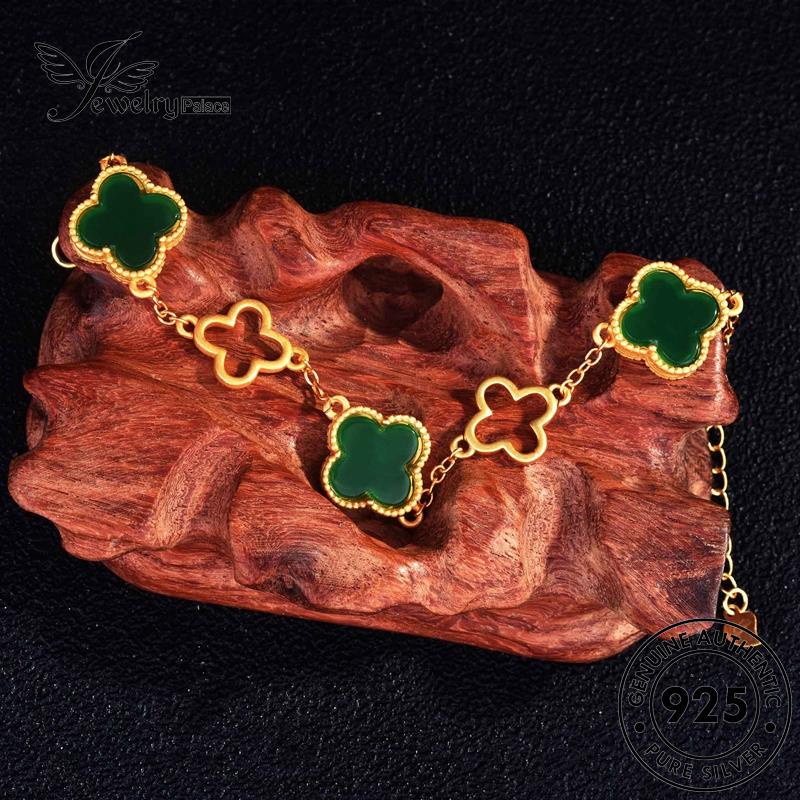 Perhiasantempat Wanita Kalung Clover925 Perak Vintage Emerald Asli Set S384