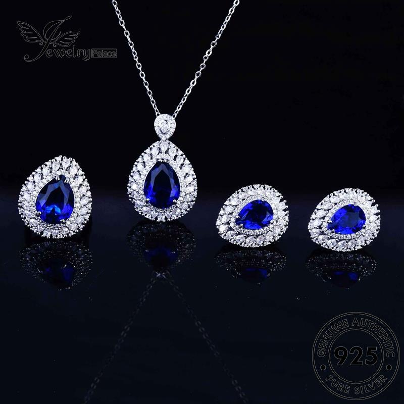 Jewelrypalace Asli Safir Kalung Tetes Perak Air Set Wanita Indah925 S385