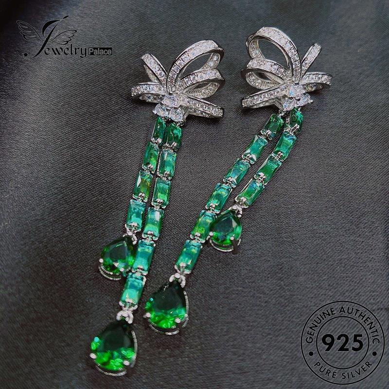 Perhiasanpalace Set Dasi Perak Wanita925 Emerald Original Kalung Busur S459