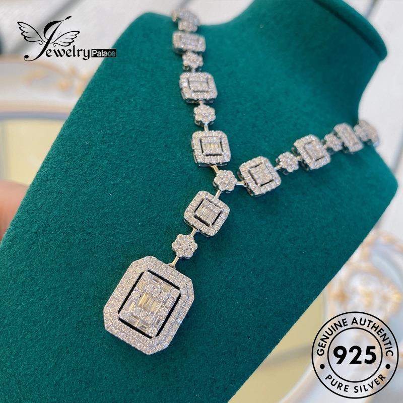 Jewelrypalace 925kalung Moissanite Asli Berlian Set Persegi Wanita Perak S509