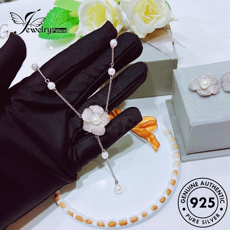 Perhiasantempat Wanita Camelia Perak925Mutiara Kalung Set Asli S529