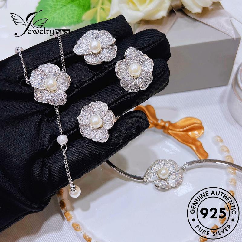 Perhiasantempat Wanita Camelia Perak925Mutiara Kalung Set Asli S529