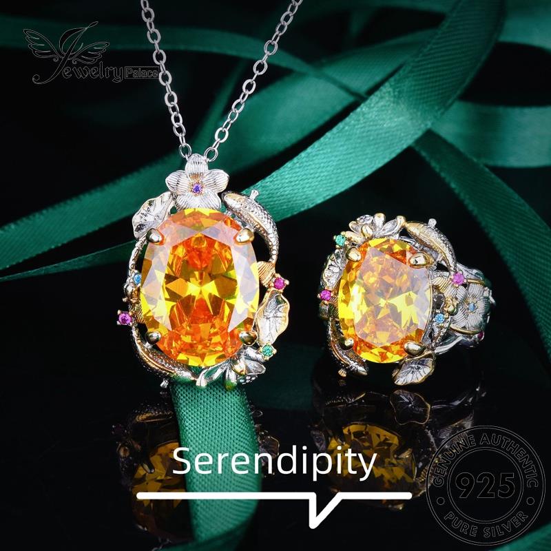 Perhiasanpalace Lotus Wanita925 Daun Perak Citrine Asli Kalung Set S530