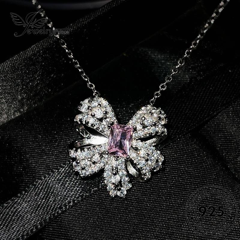 Perhiasantempat Wanita Kalung Perak Pink Kupu Kristal925Asli Set Berlian S532