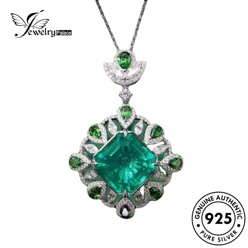 Perhiasanpalace Mewah925 Emerald Original Kalung Perak Set Wanita S562