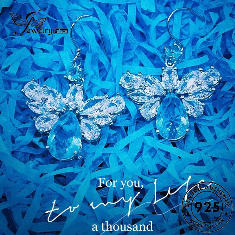 Perhiasanpalace Perak925 Kupu Set Wanita Asli Kalung Aquamarine S574