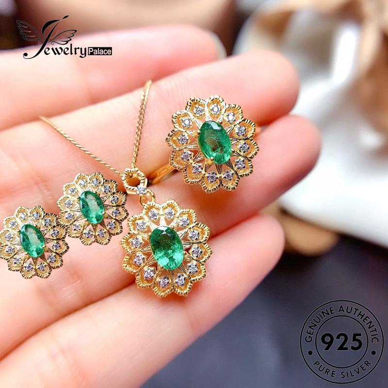 Jewelrypalace Kalung Emerald Wanita Asli925 Bulat Set Perak S584